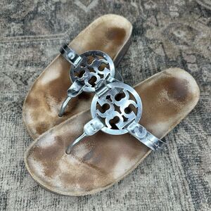 Tory Burch Miller Cloud Metallic Silver Sandals 8.5